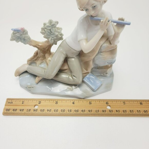 Vintage Lladro STYLE Porcelain Figurine Student Playing Flute With Bird & Tree, - Picture 9 of 10